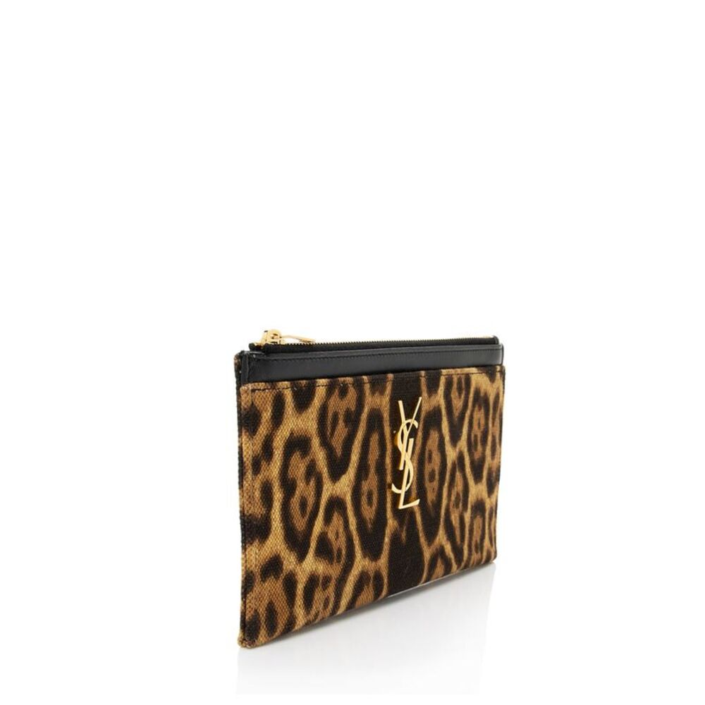 Saint Laurent Canvas Calfskin Leopard Monogram Bill Pouch - Picture 2 of 10